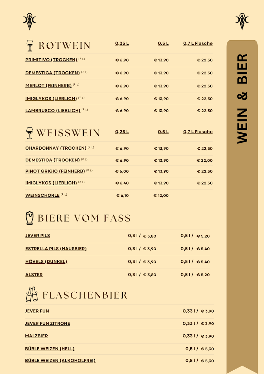 Speisekarte, Umay's Steak- und Fischrestaurant