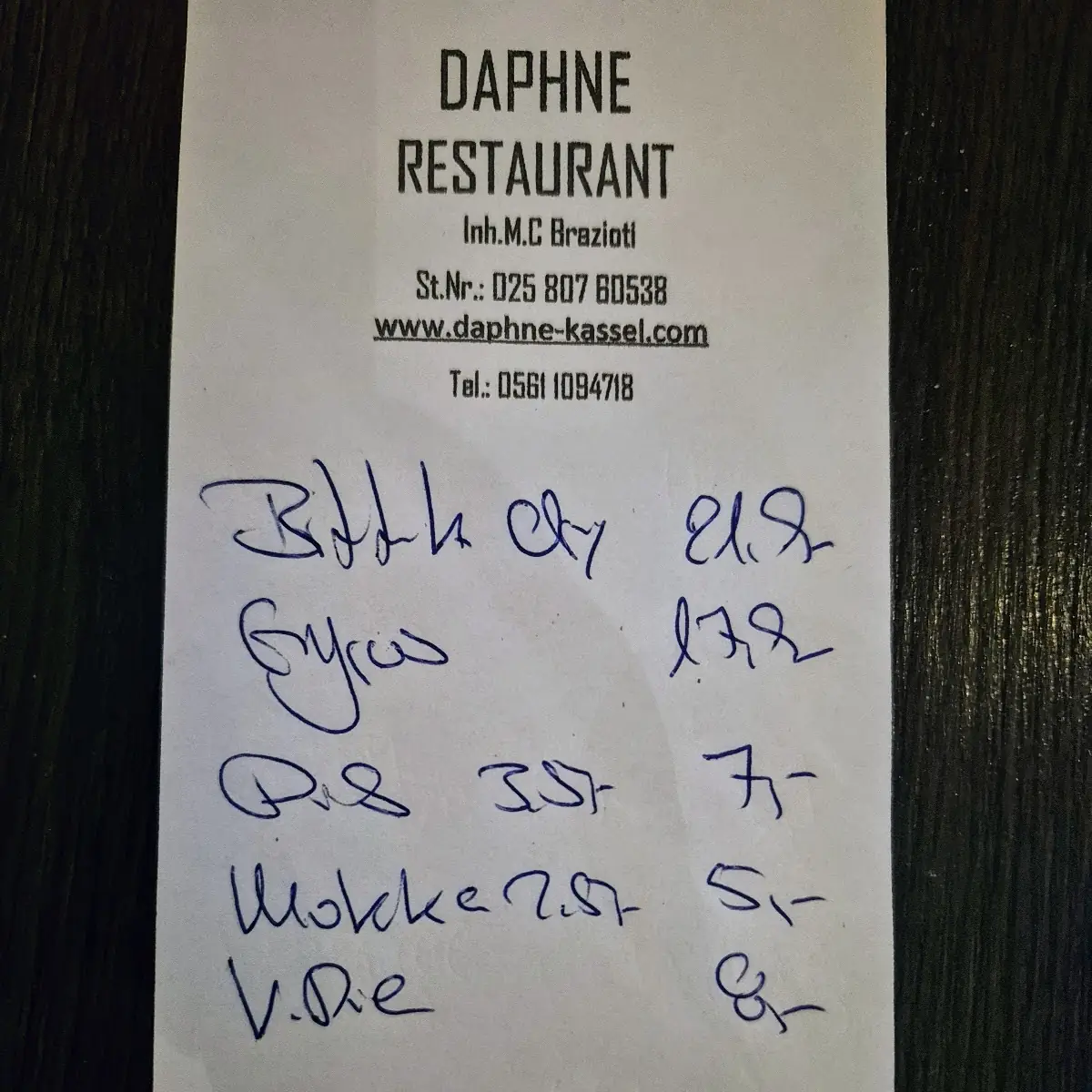 Speisekarte, Daphne