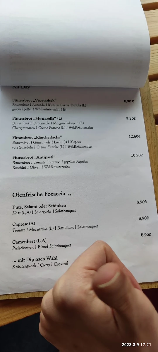 Speisekarte, Café hygge