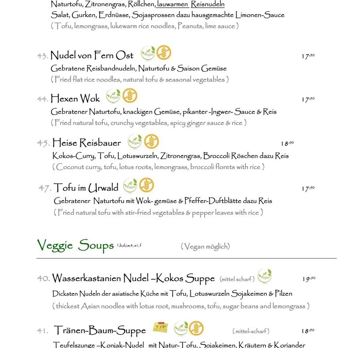 Speisekarte, JACK GLOCKENBACH Vietnamesisches Restaurant München | Tages Bar