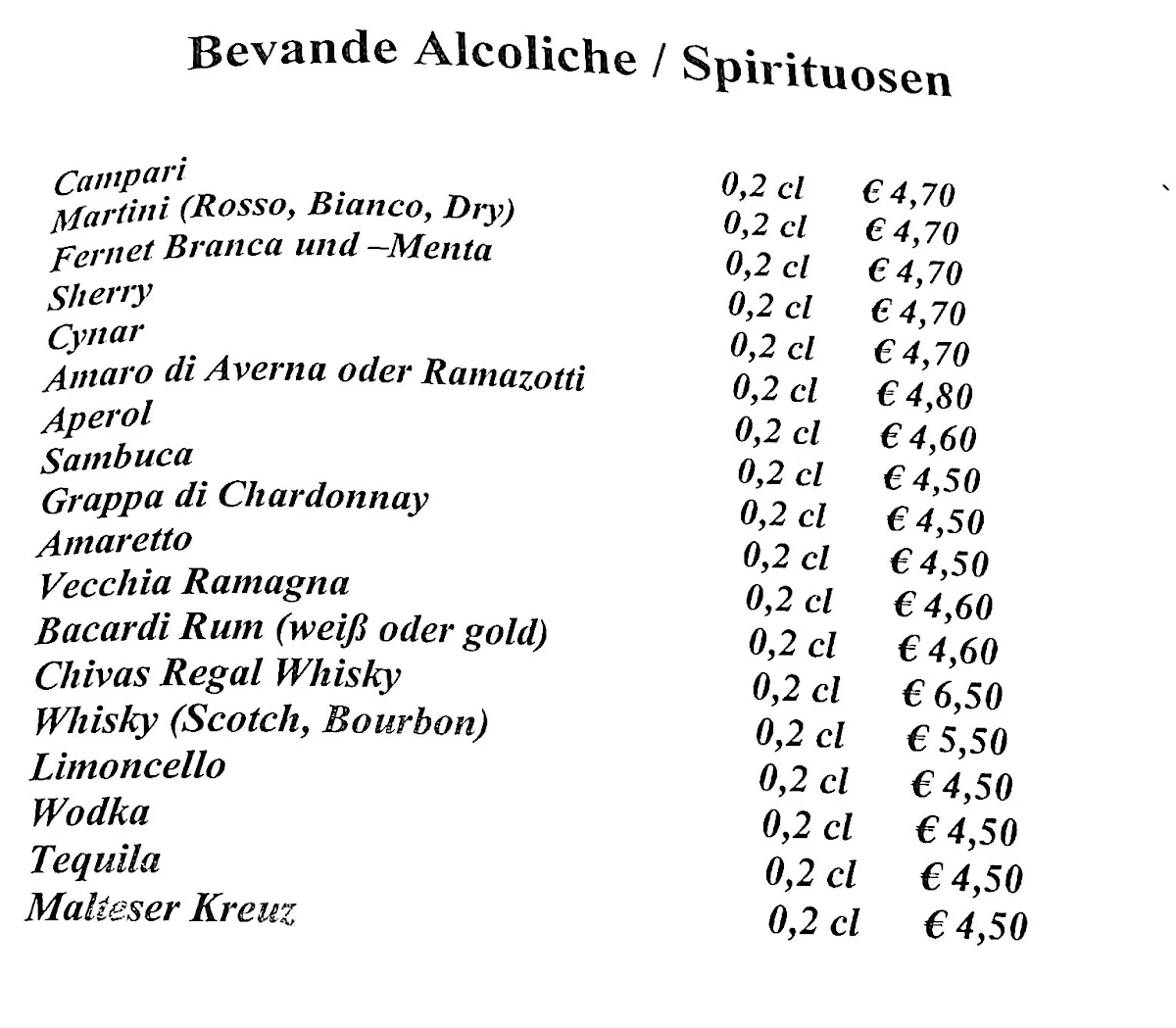 Speisekarte, Mamma Leone