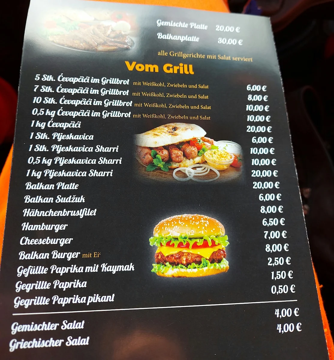 Speisekarte, Balkan Bäckerei BB