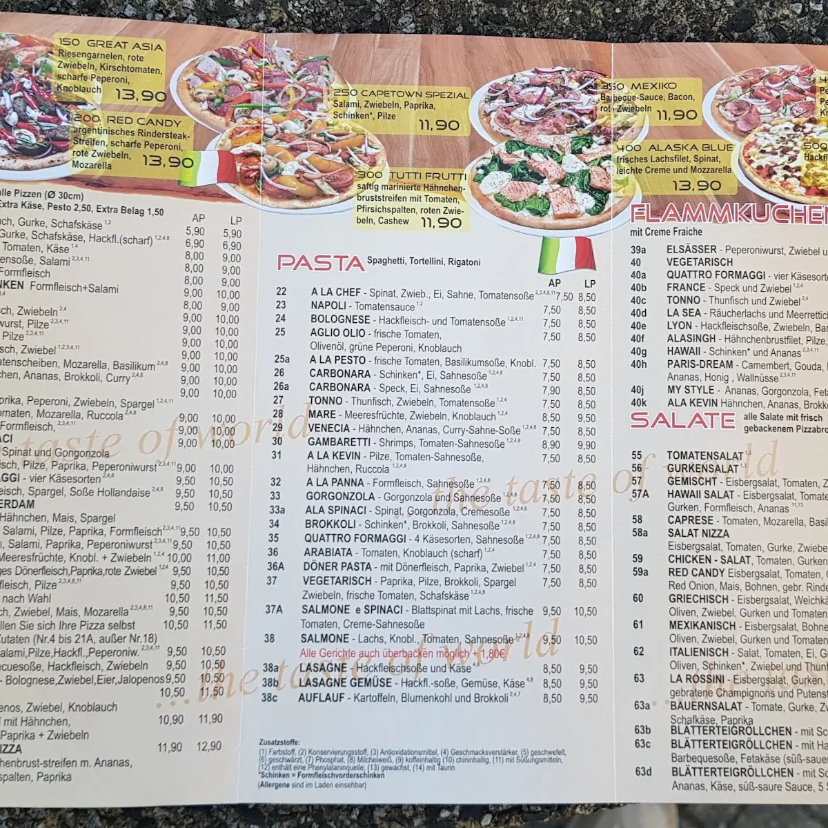 Speisekarte, La Rossini Pizzeria