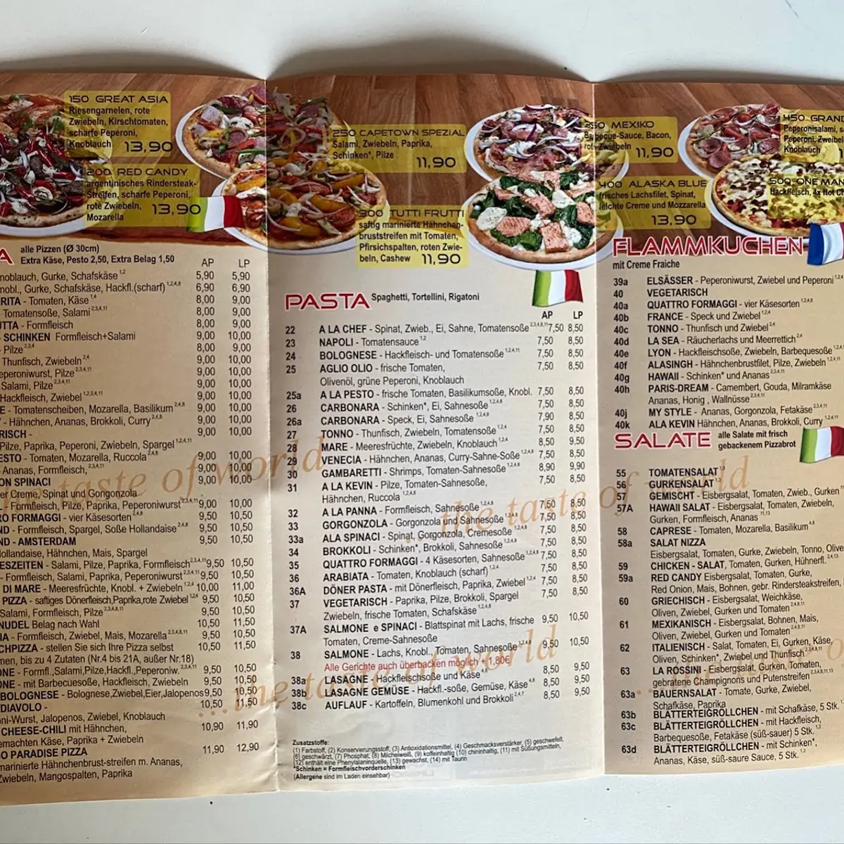 Speisekarte, La Rossini Pizzeria