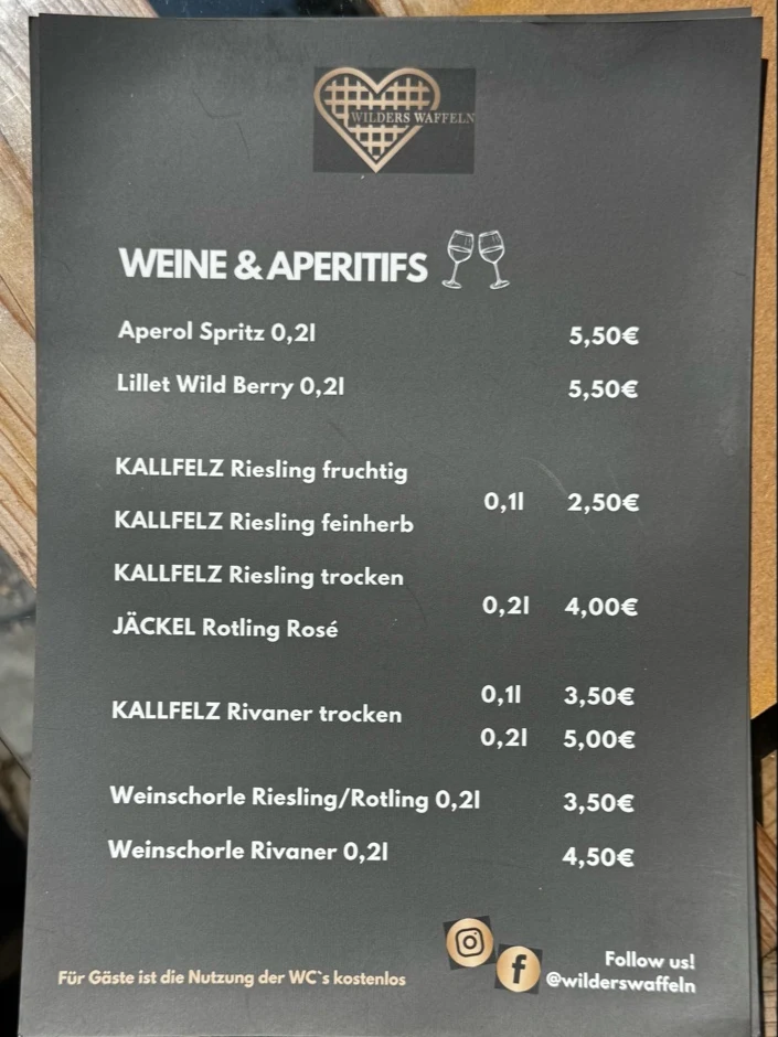 Speisekarte, Wilders Waffeln