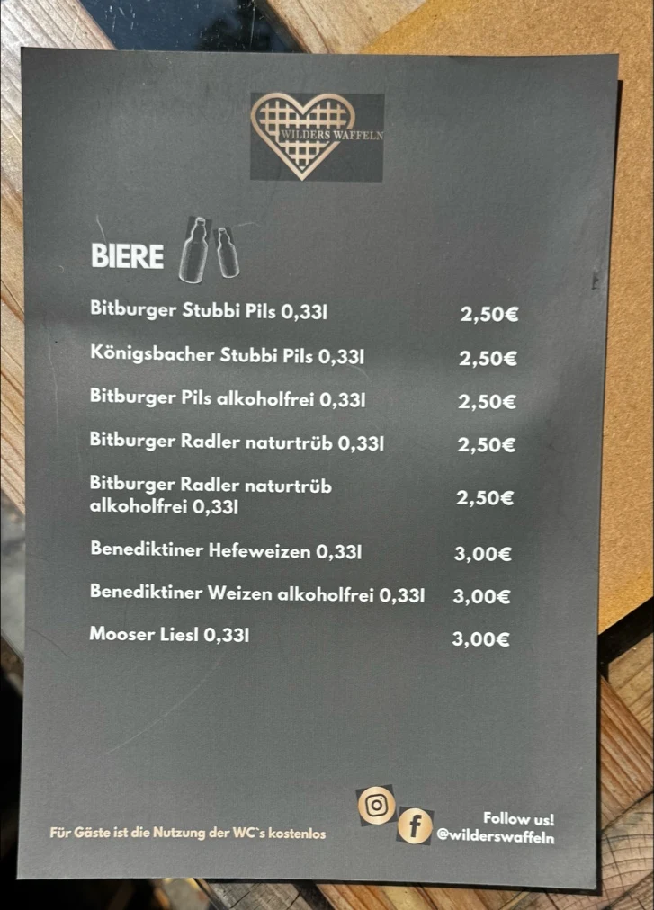 Speisekarte, Wilders Waffeln