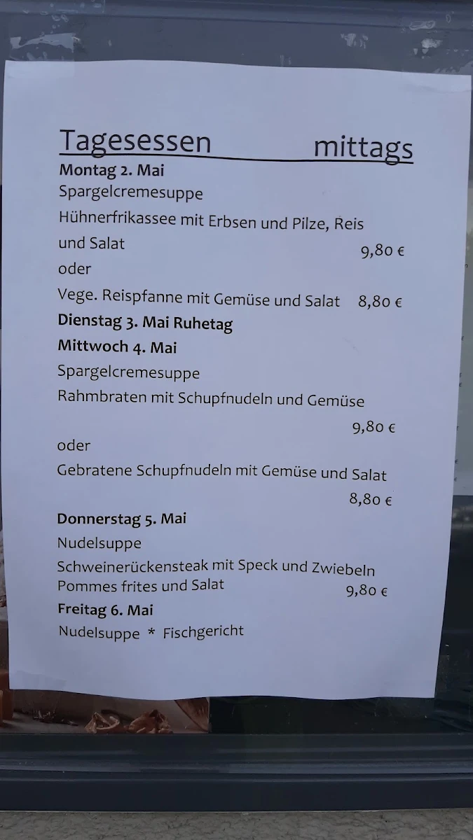 Speisekarte, Gasthaus zur Rose