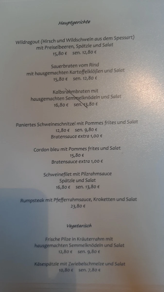 Speisekarte, Gasthaus zur Rose
