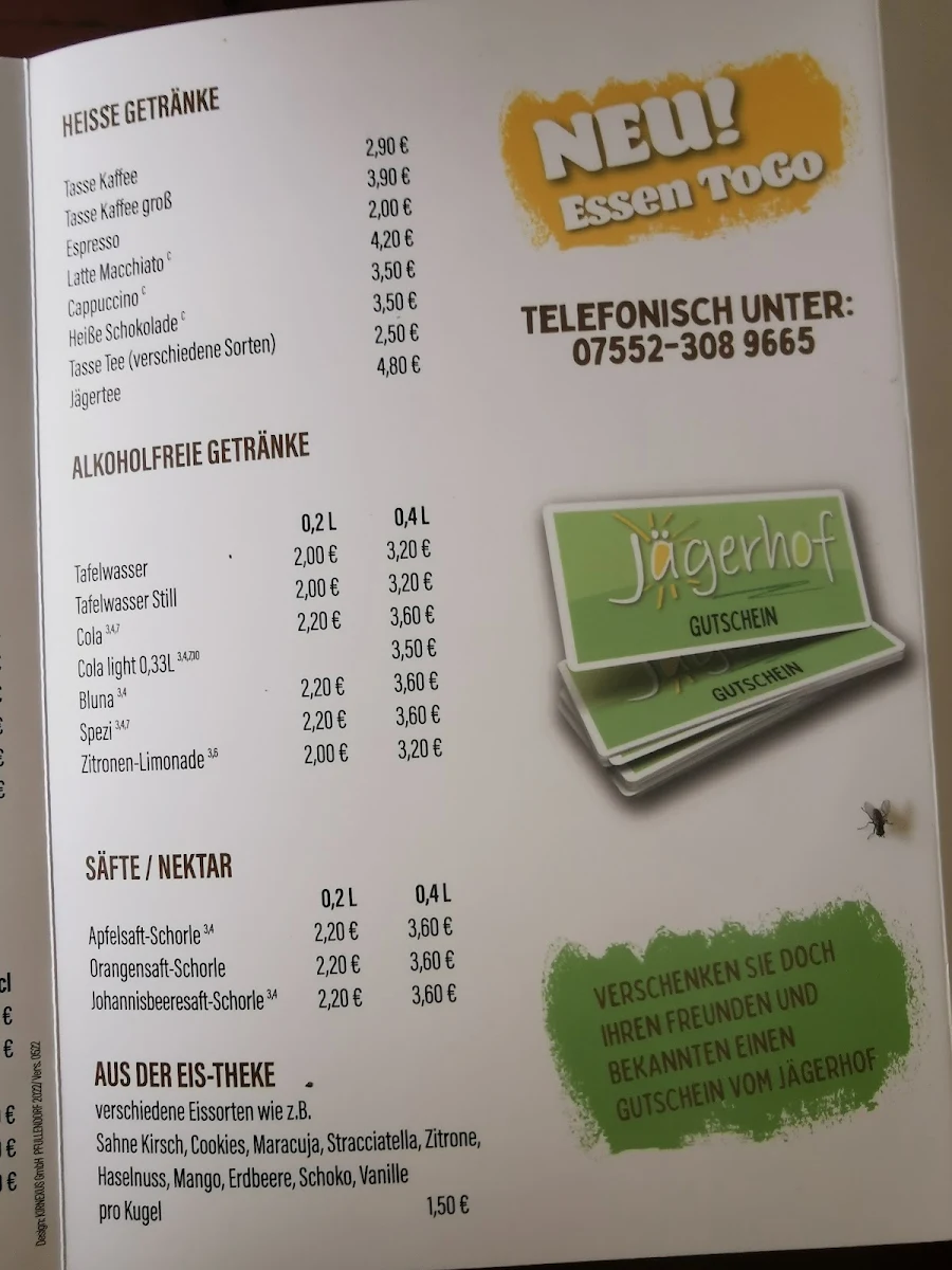 Speisekarte, Biergarten & Gaststätte Jägerhof
