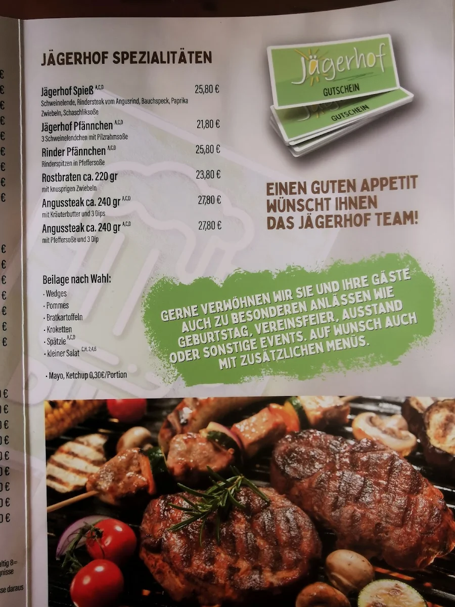 Speisekarte, Biergarten & Gaststätte Jägerhof