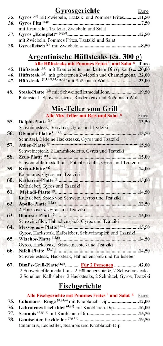 Speisekarte, Dimi's Grill II