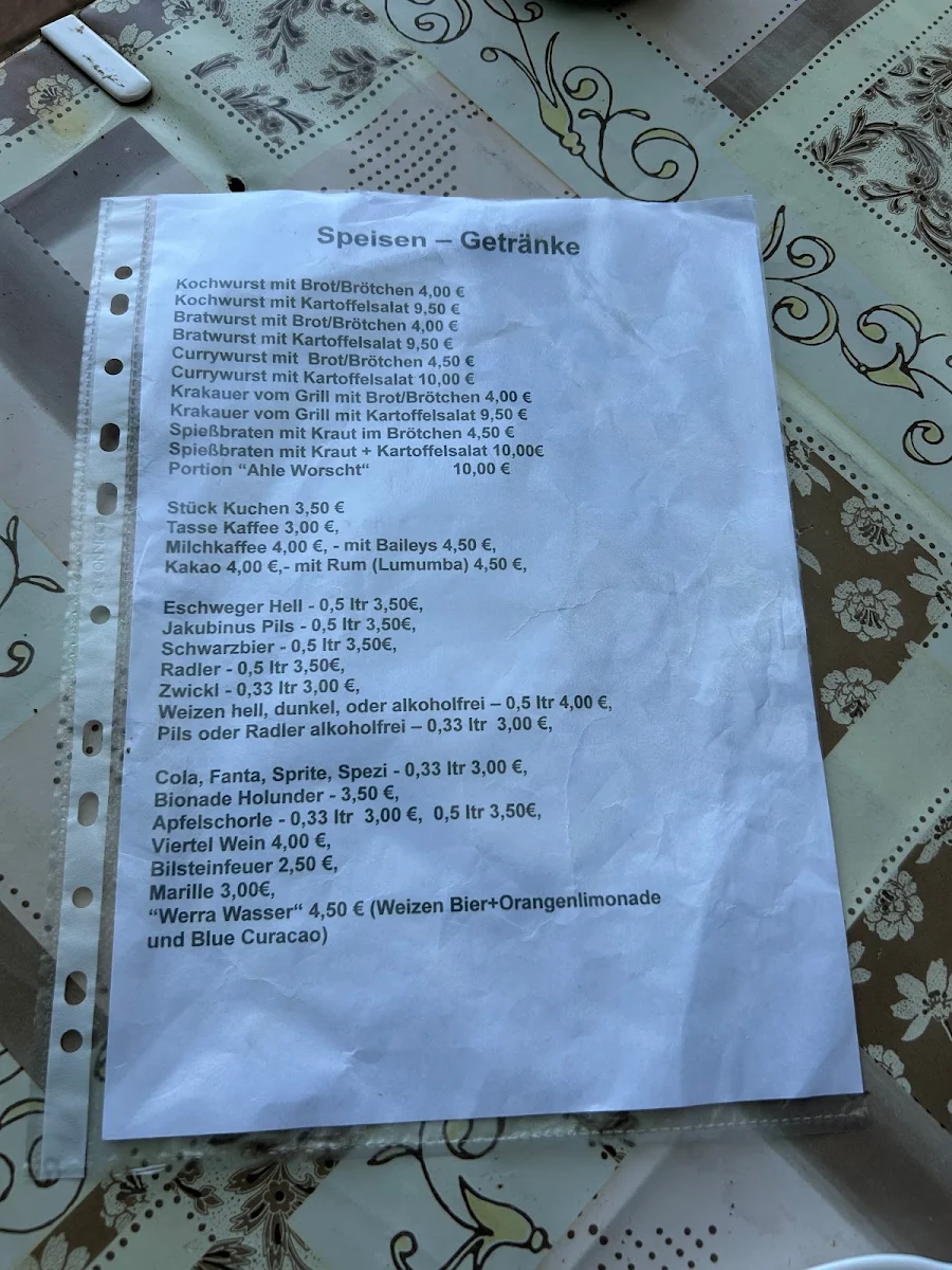 Speisekarte, Bilstein Gaststätte