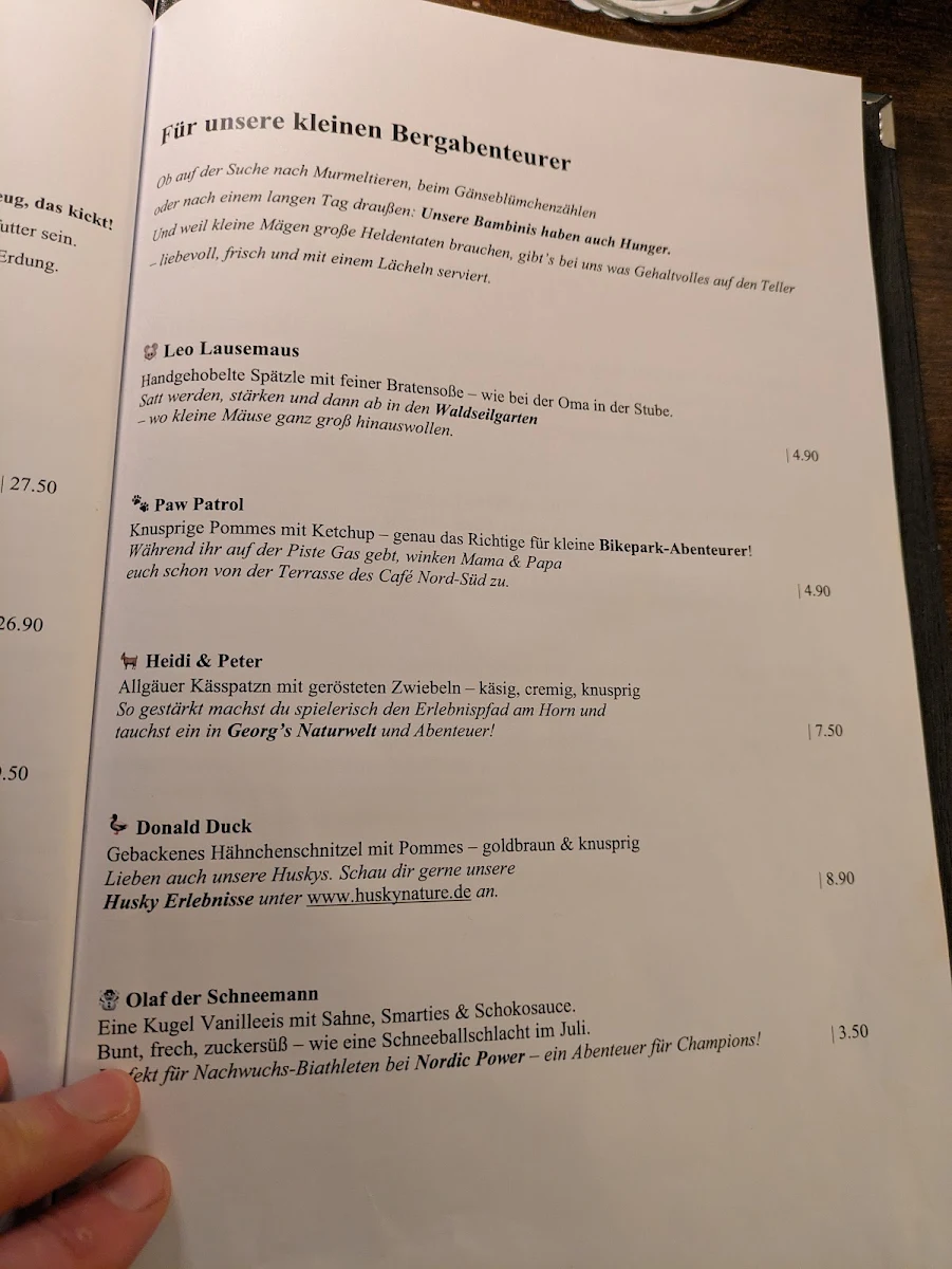 Speisekarte, Schlosskeller Restaurant