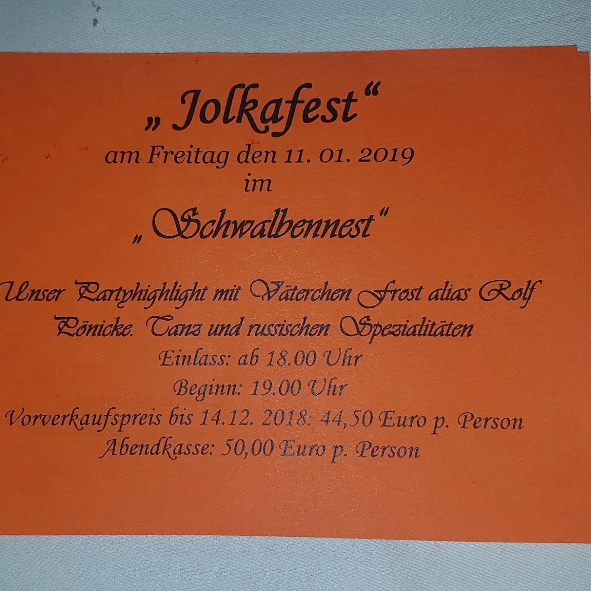 Speisekarte, Schwalbennest Niederwiesa