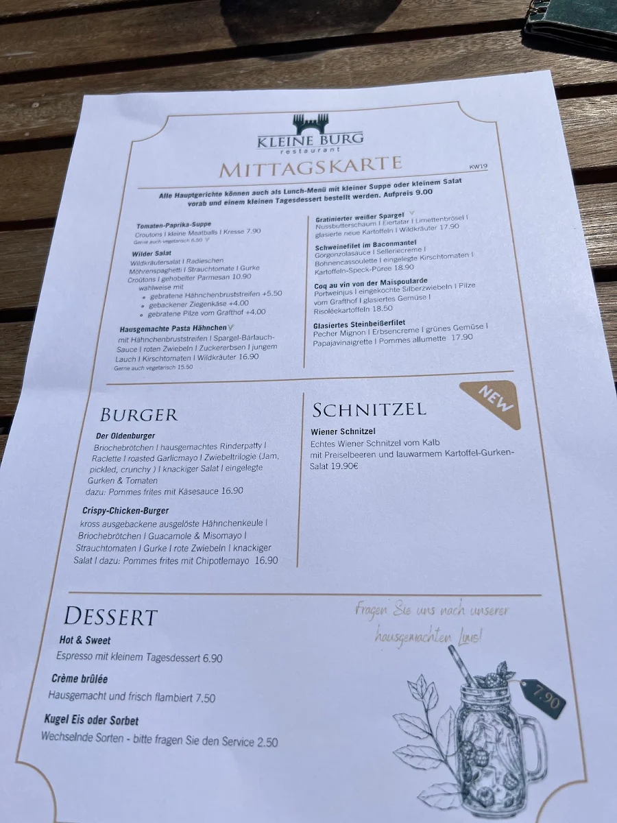 Speisekarte, Kleine Burg