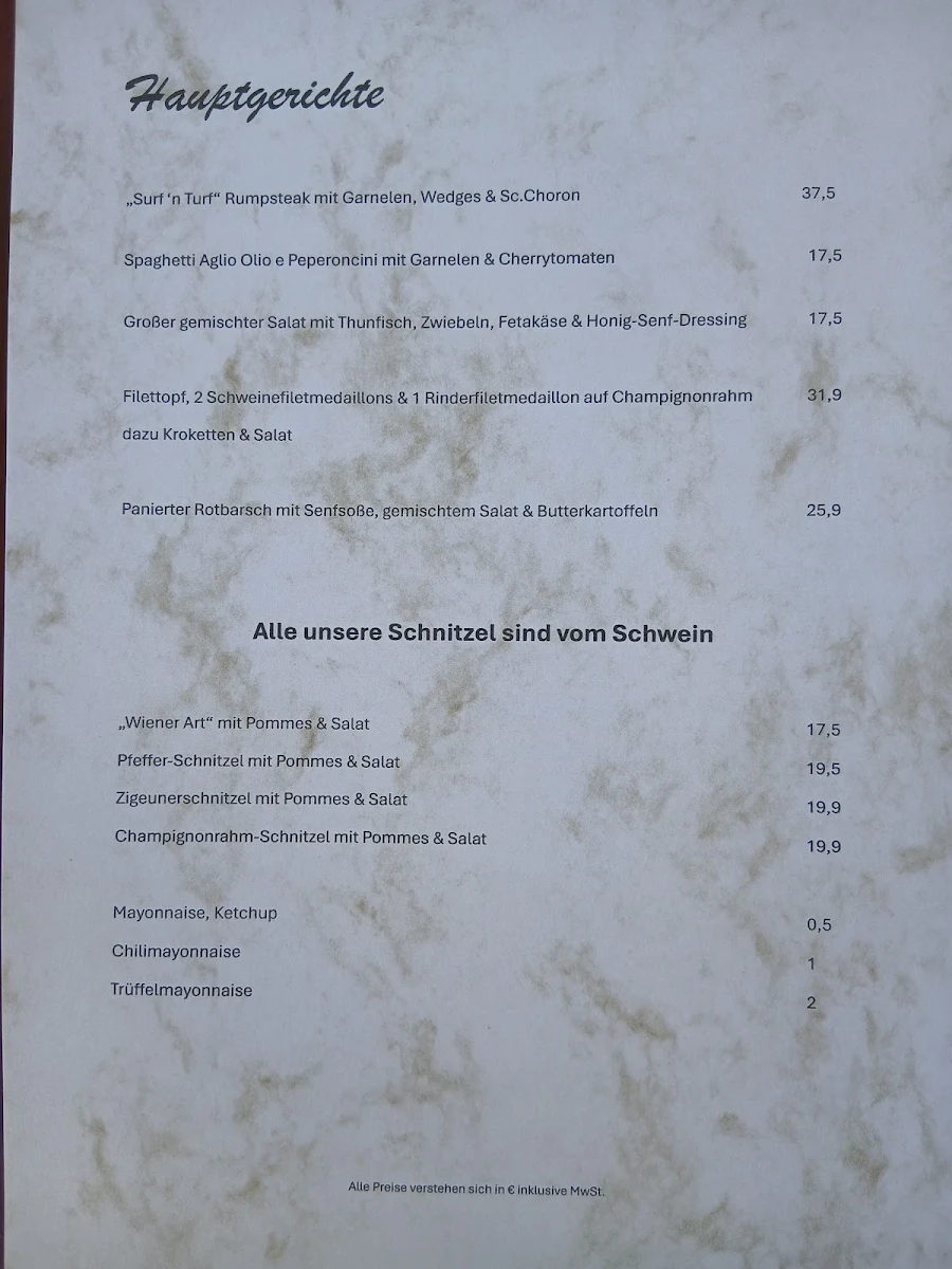 Speisekarte, Loris im Brinkhoff's Stammhaus