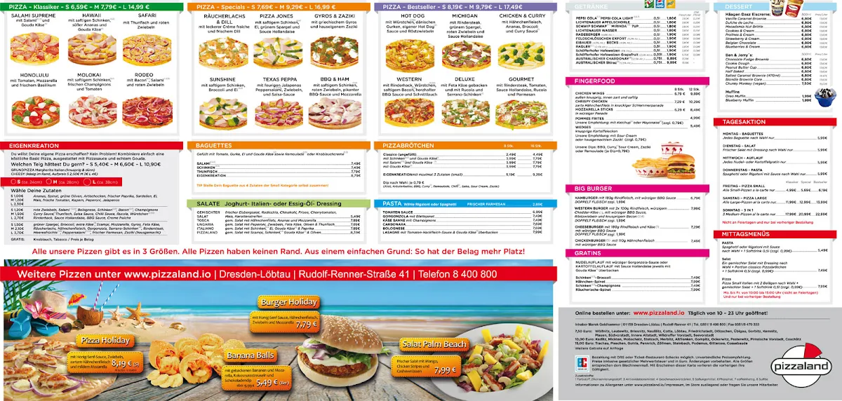 Speisekarte, PizzaLand Dresden - Dein Pizza-Lieferdienst