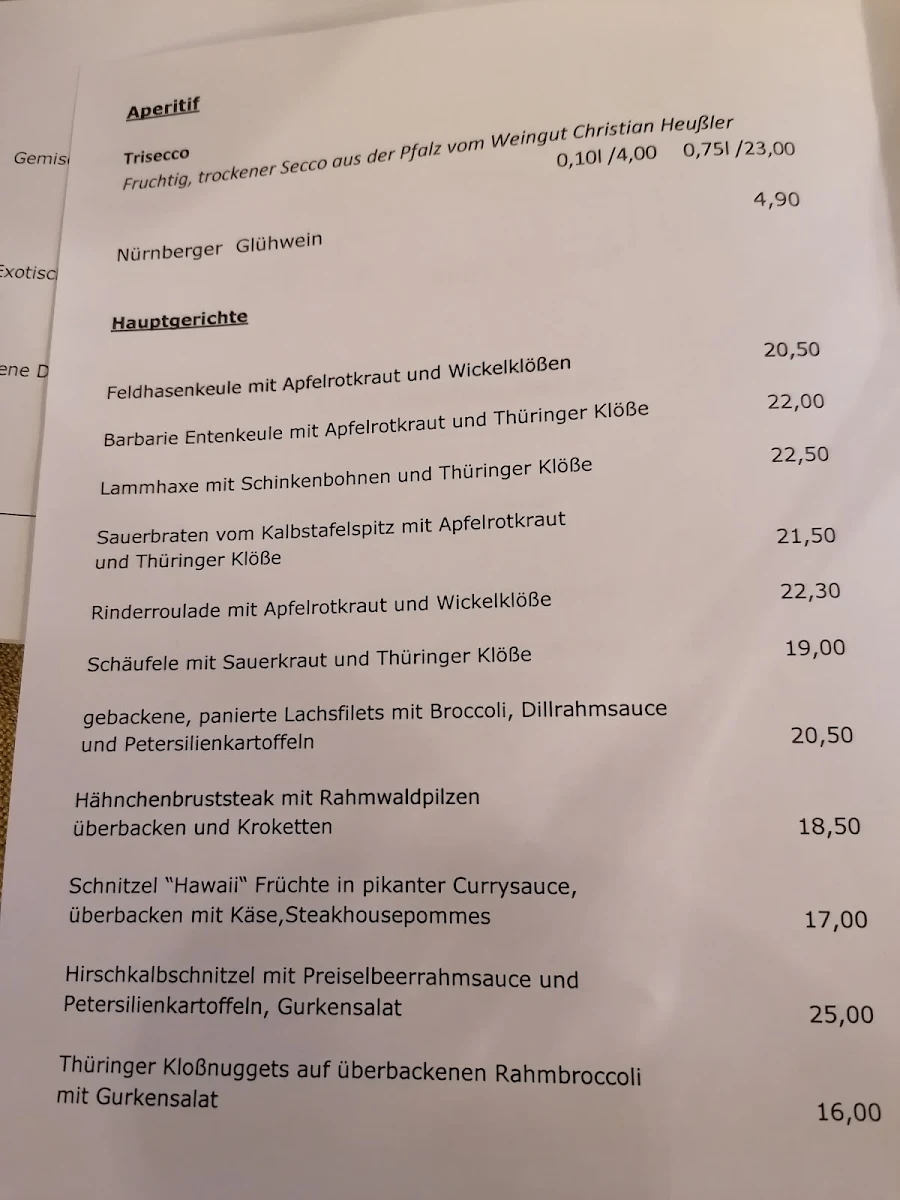 Speisekarte, Gasthof Neu Schenke