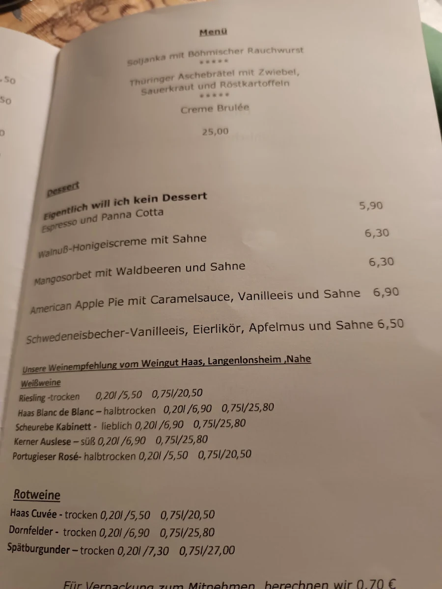 Speisekarte, Gasthof Neu Schenke