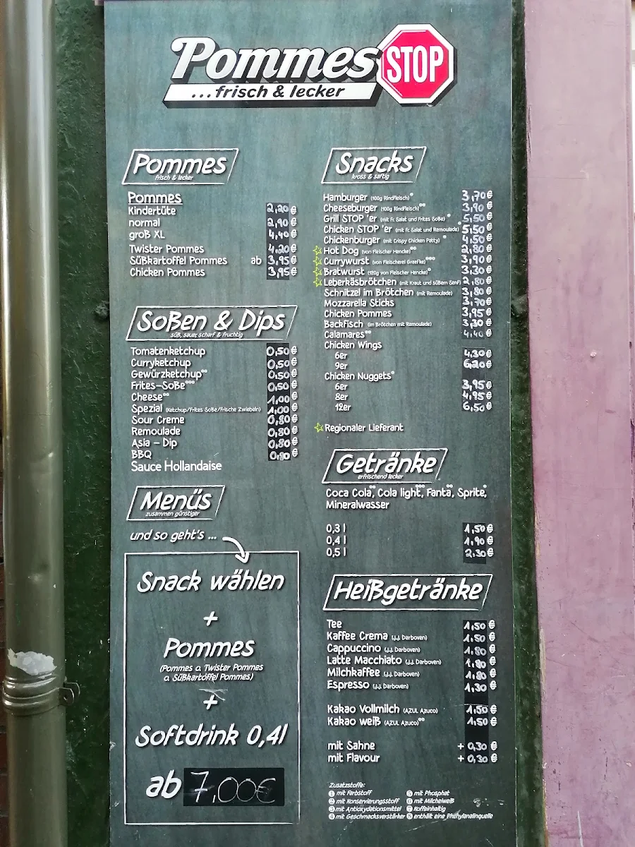 Speisekarte, Pommes STOP ... frisch & lecker