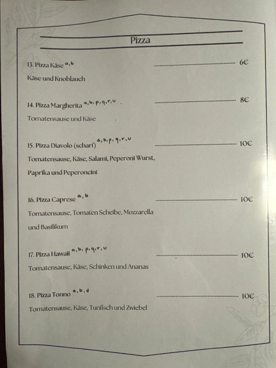Speisekarte, Gasthaus Grüner Baum