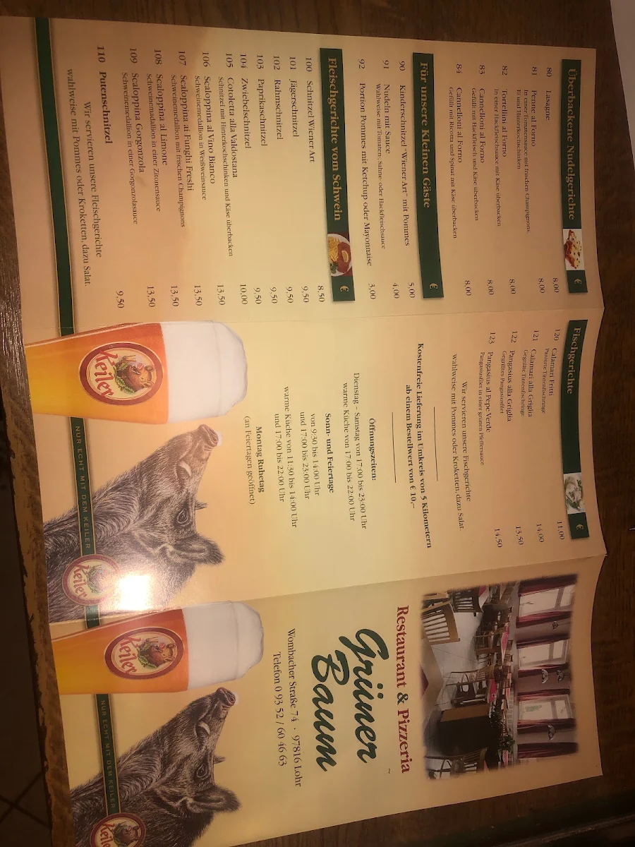 Speisekarte, Gasthaus Grüner Baum