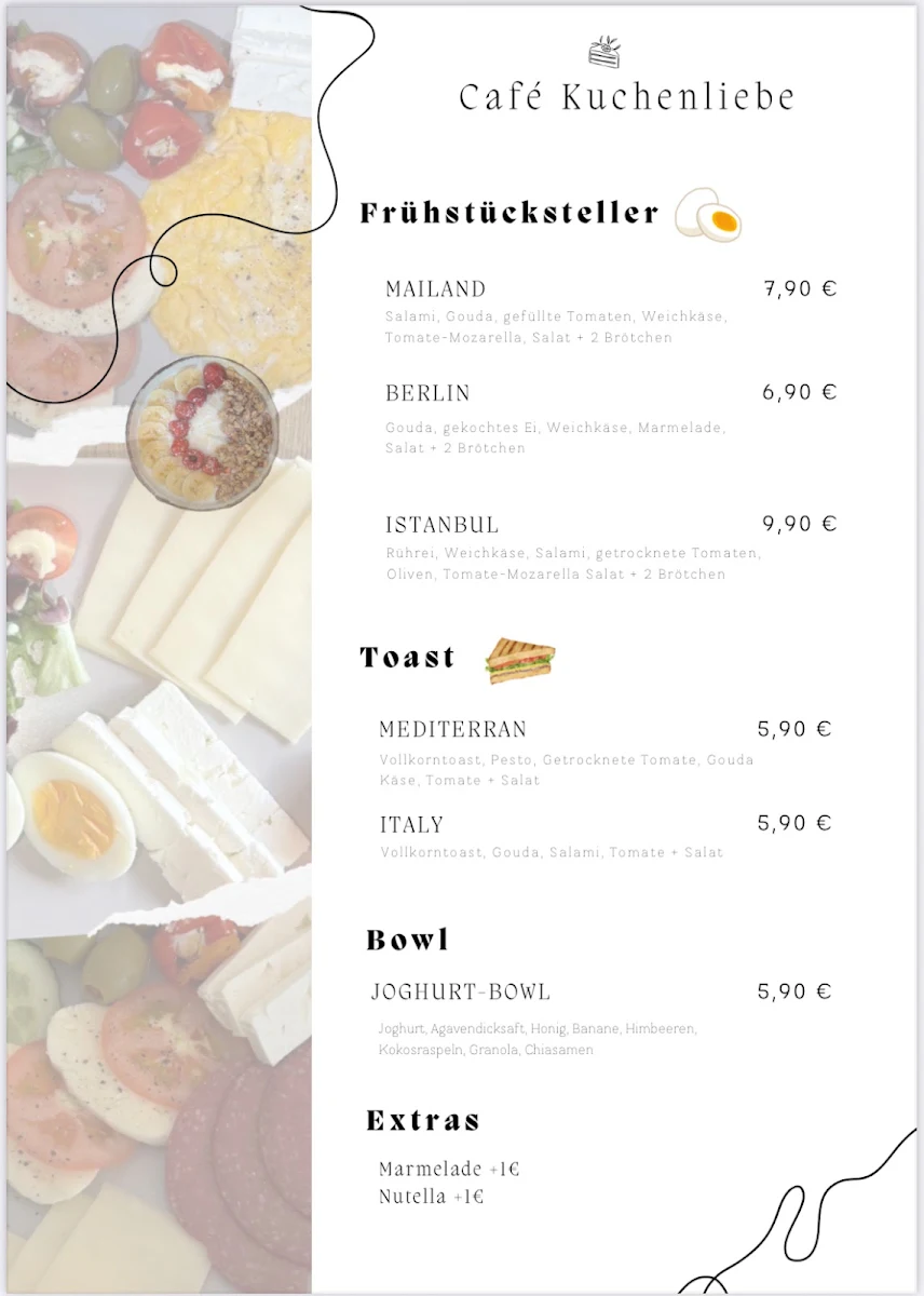 Speisekarte, Café Kuchenliebe