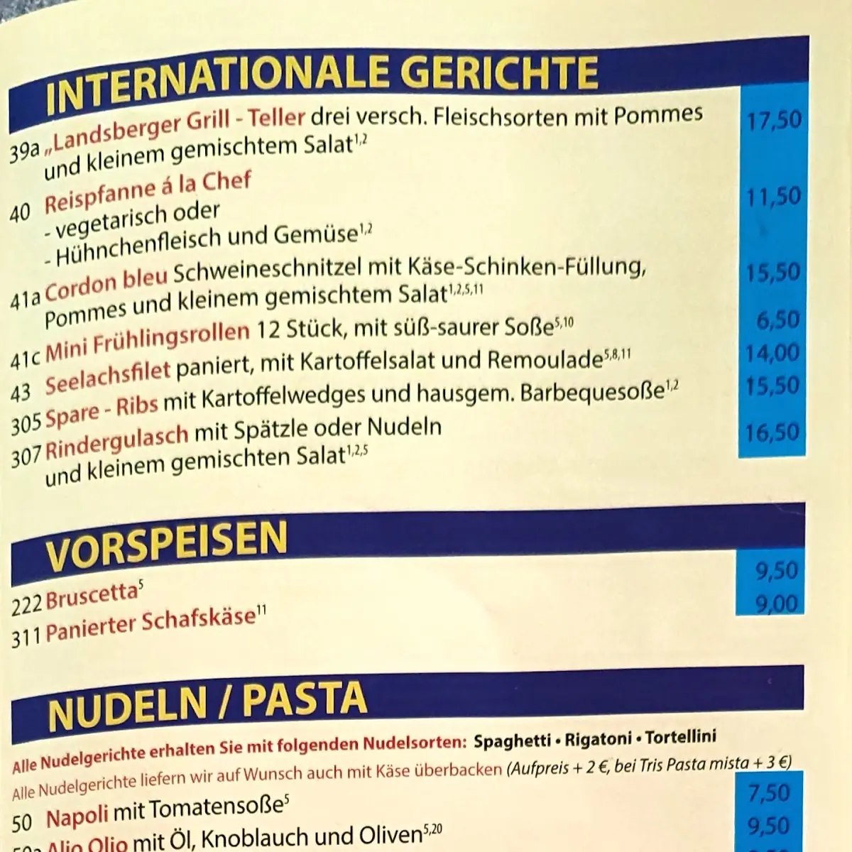 Speisekarte, Pizza & Pasta