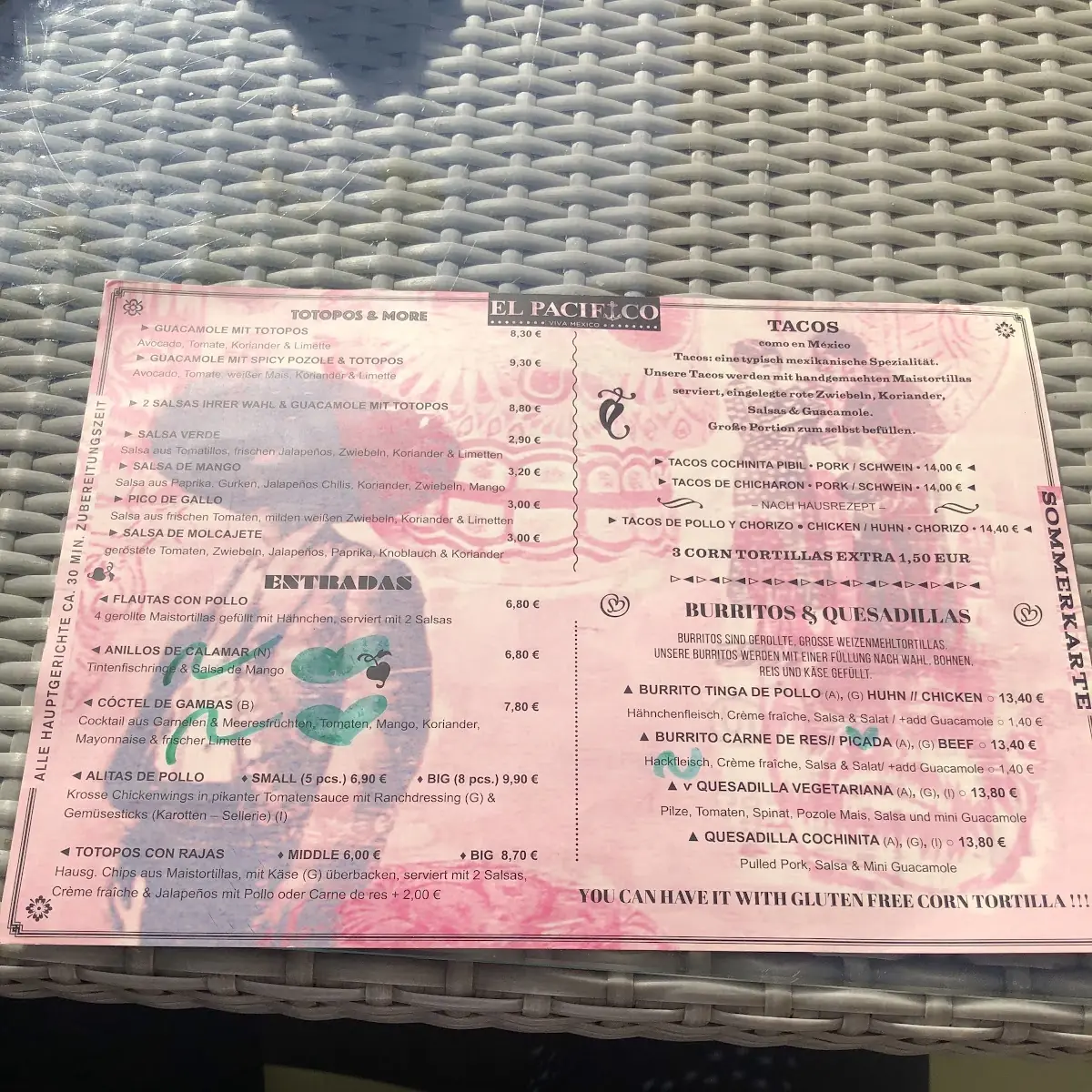 Speisekarte, El Pacifico