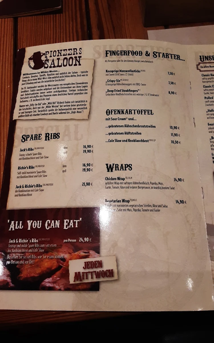 Speisekarte, Jack & Richie's Steakhouse und Ferienappartements