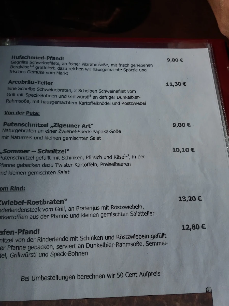 Speisekarte, Parkcafé Eging am See