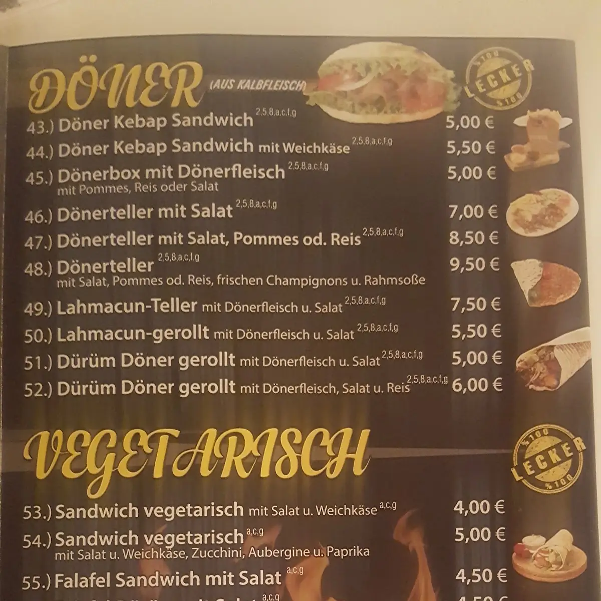 Speisekarte, Sahin Kebab Haus
