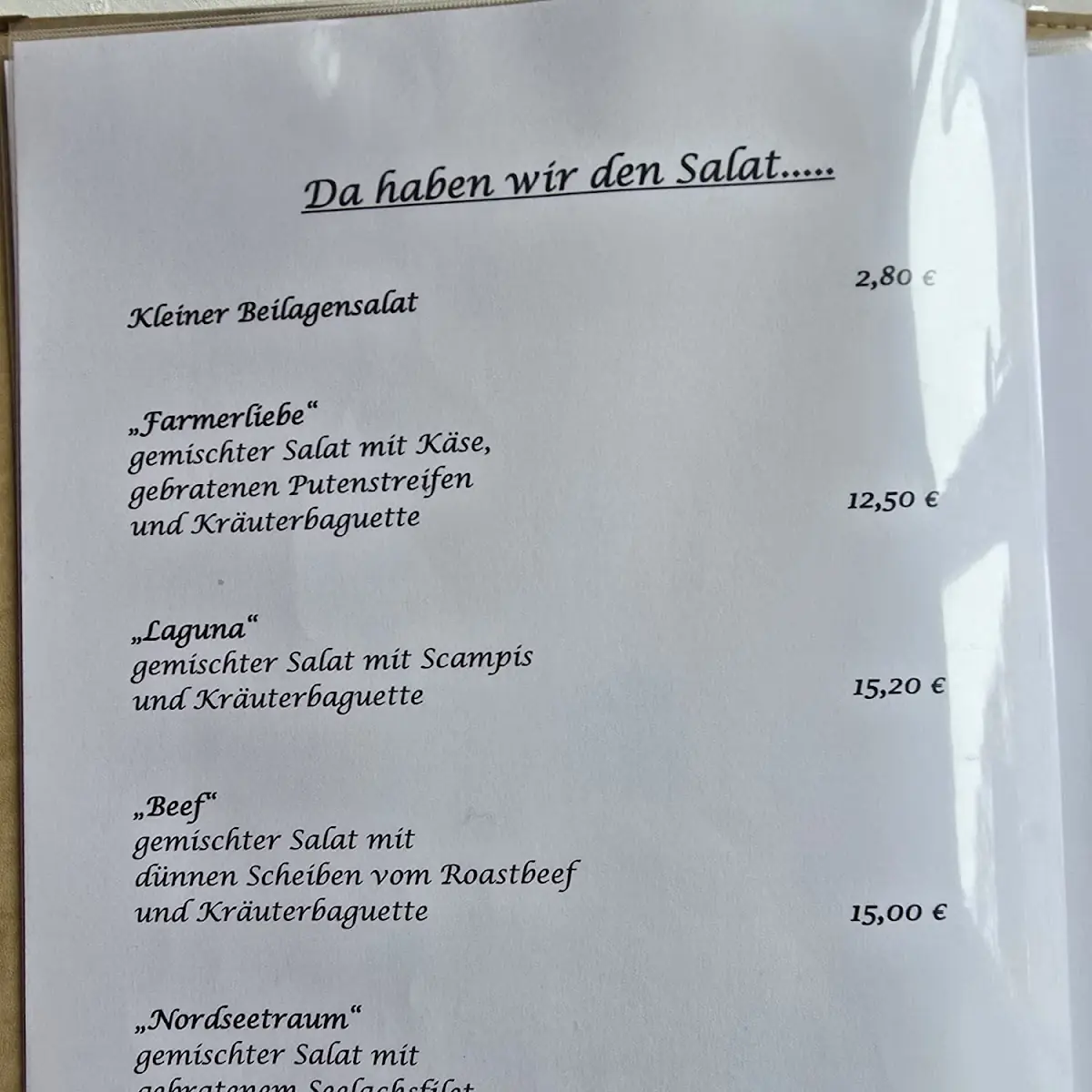 Speisekarte, Gila's Gute Stube