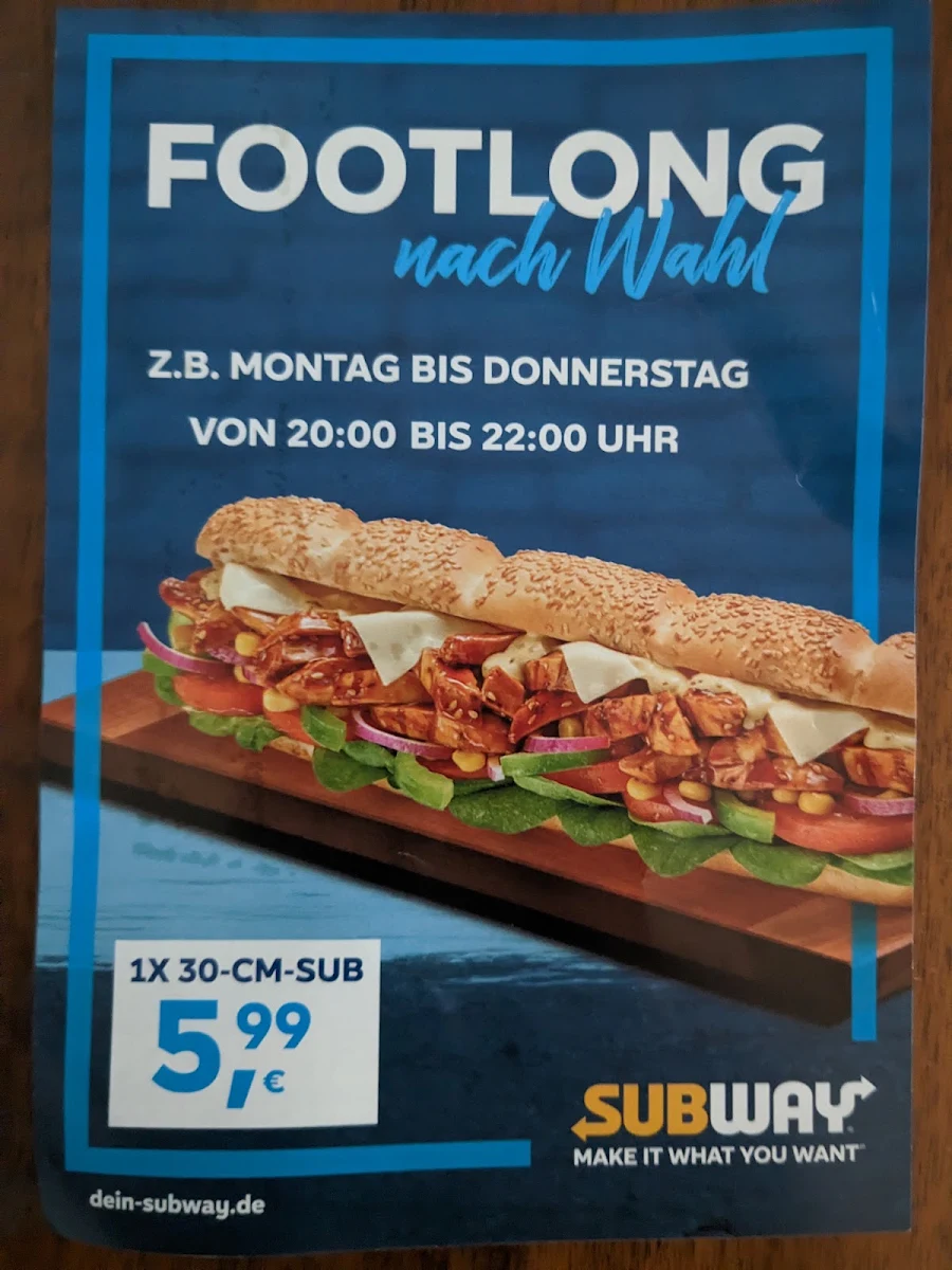 Speisekarte, Subway