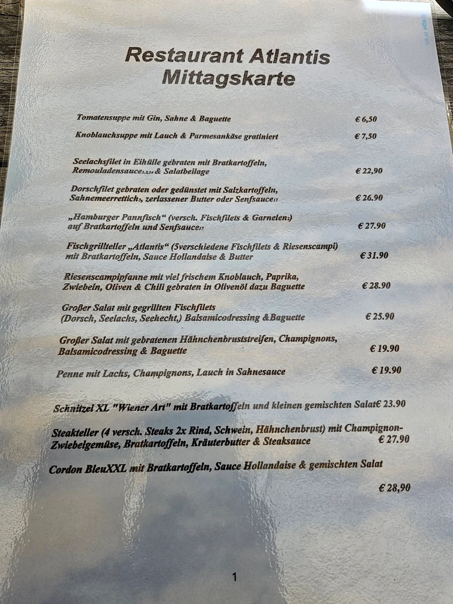 Speisekarte, Restaurant Atlantis Inh. Katrin Hofmann-Robinson