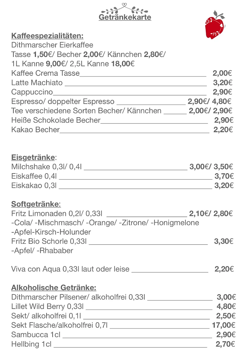 Speisekarte, Snövit Café & kleine Schätze