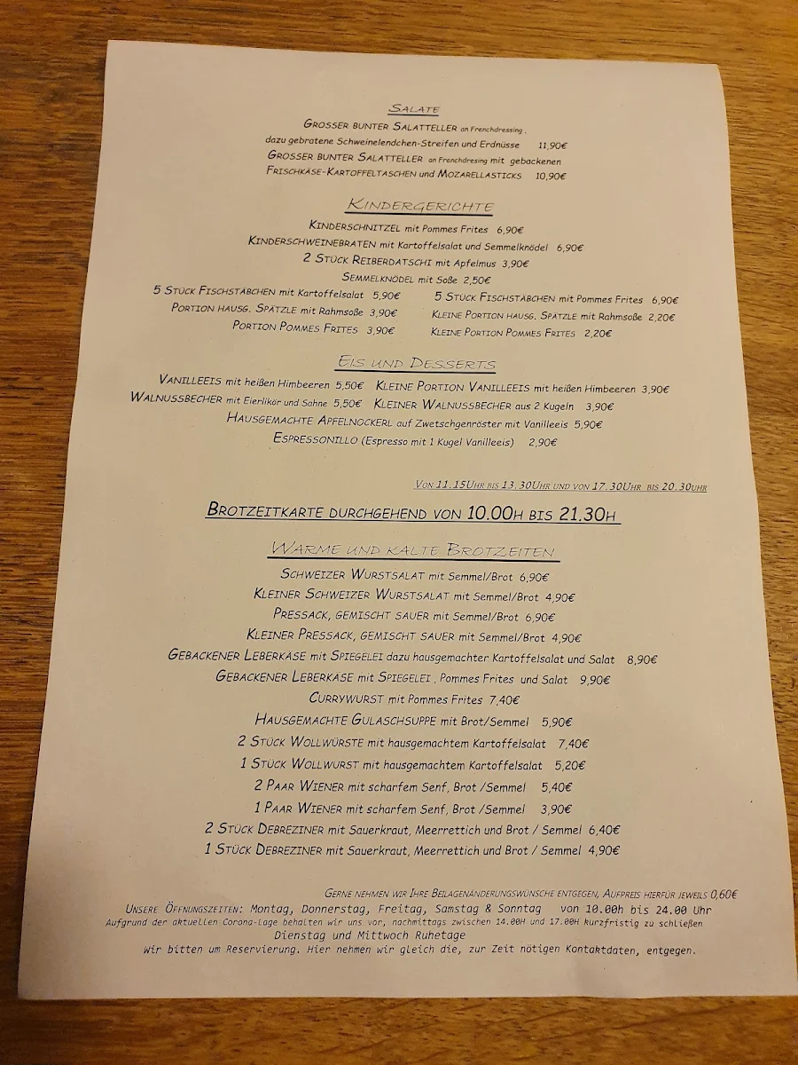 Speisekarte, Gasthaus Huberwirt Ignaz Lechner