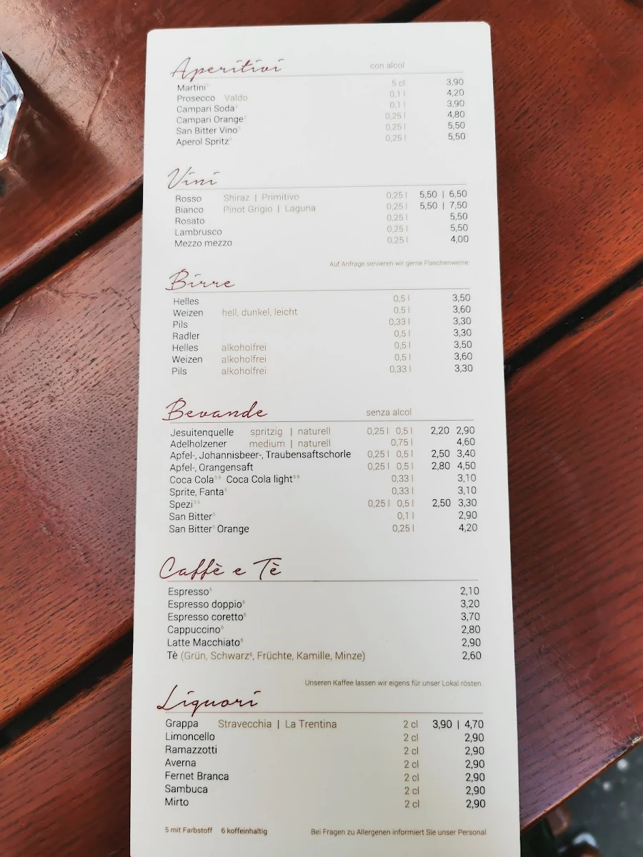 Speisekarte, La Pizzeria