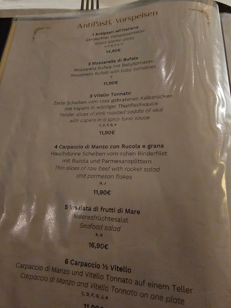 Speisekarte, Casa Vera