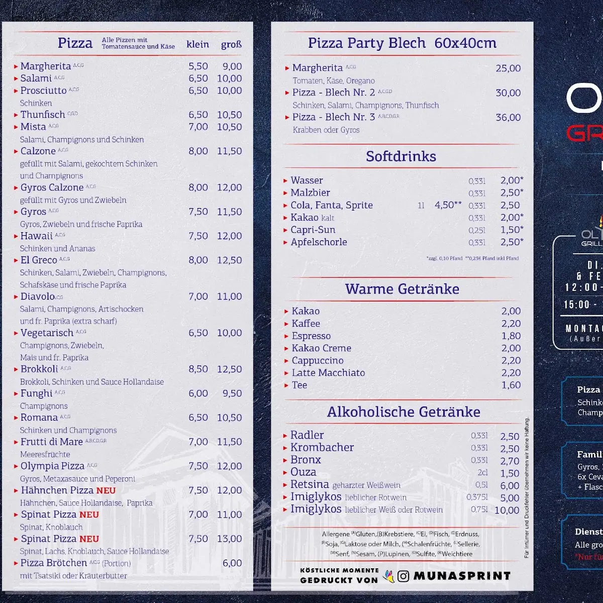Speisekarte, Olympia Grill Ahlen