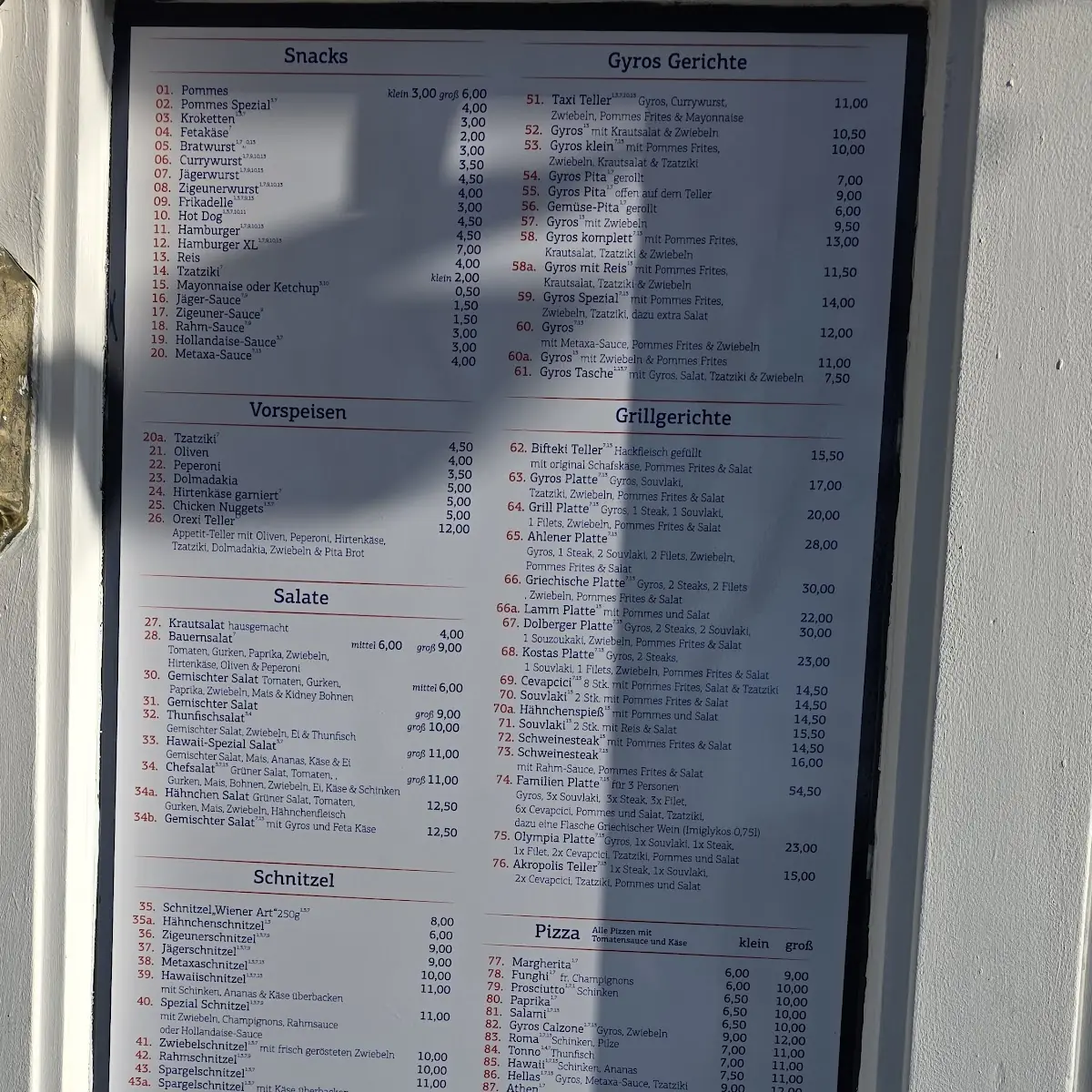 Speisekarte, Olympia Grill Ahlen