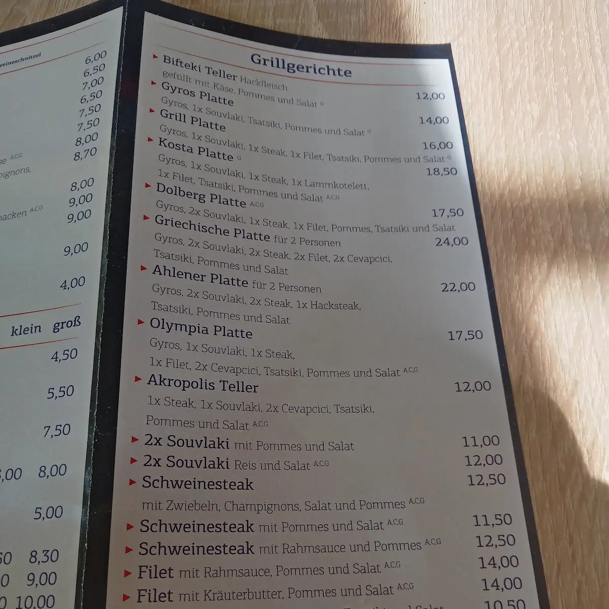 Speisekarte, Olympia Grill Ahlen
