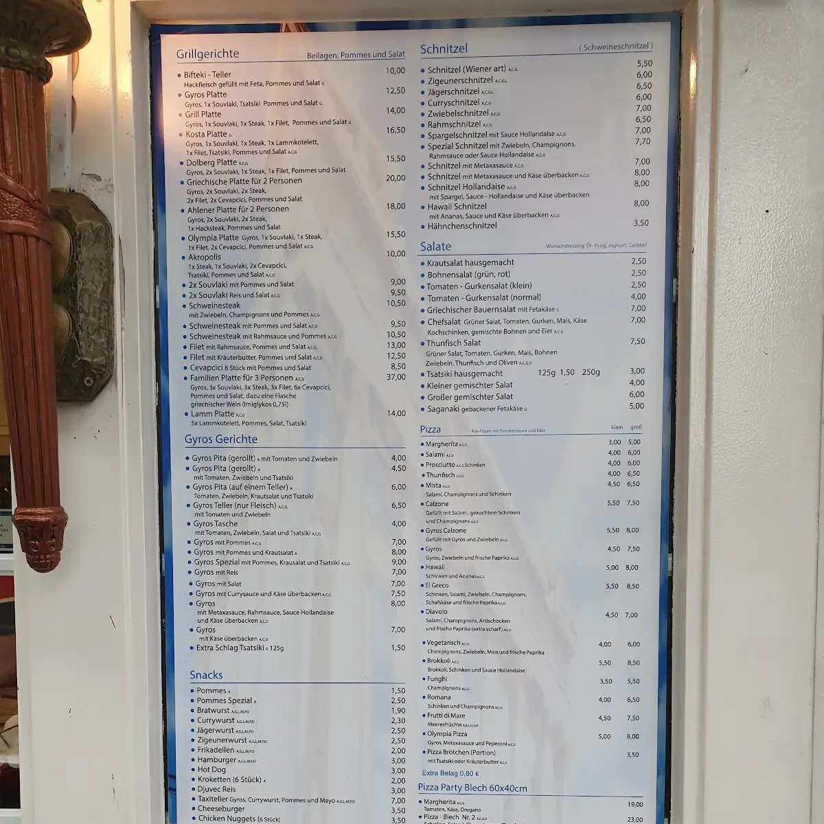 Speisekarte, Olympia Grill Ahlen