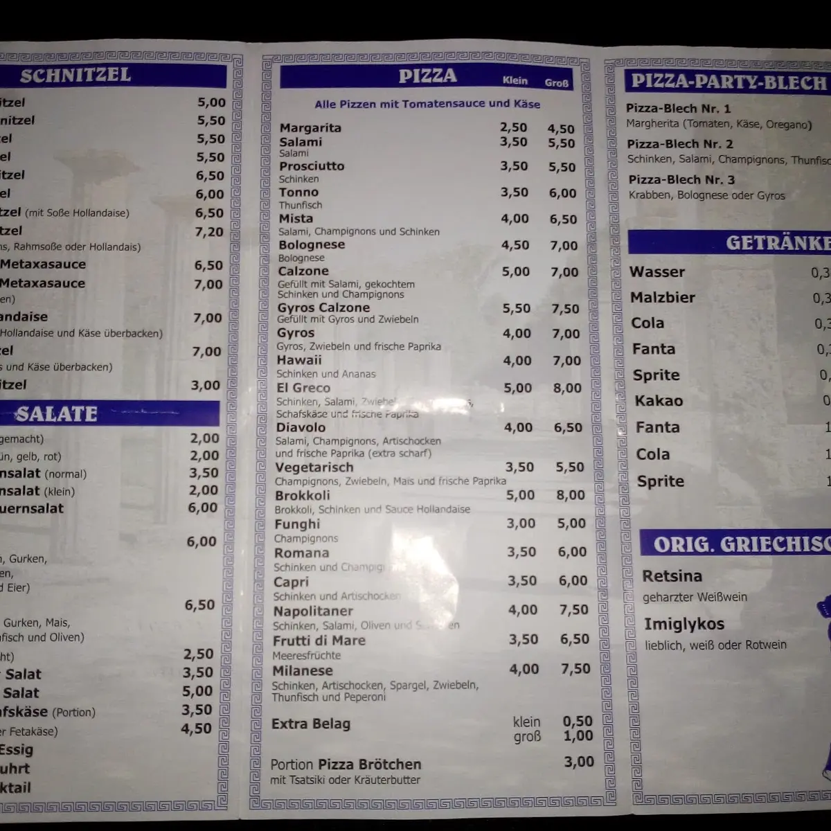 Speisekarte, Olympia Grill Ahlen