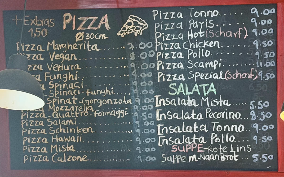 Speisekarte, Pizzeria Verdura