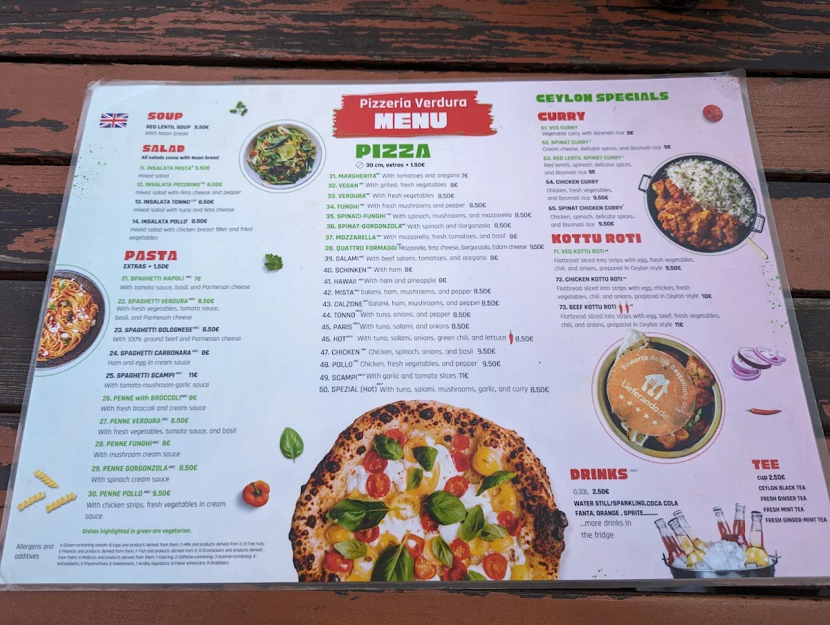 Speisekarte, Pizzeria Verdura