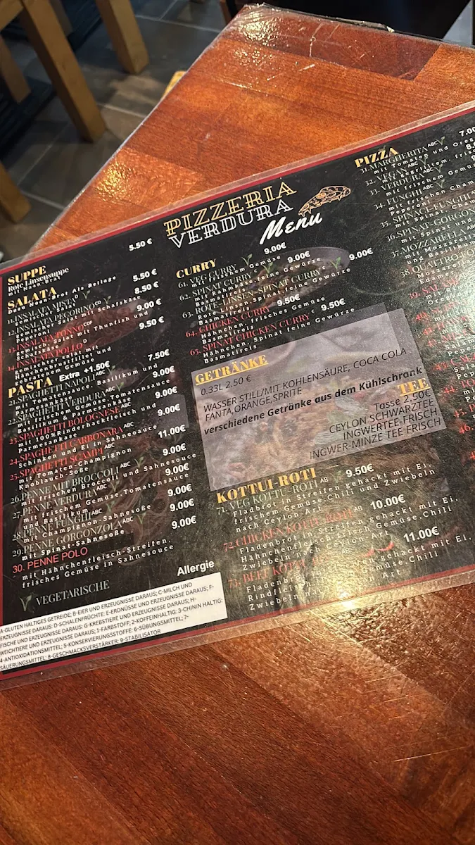 Speisekarte, Pizzeria Verdura