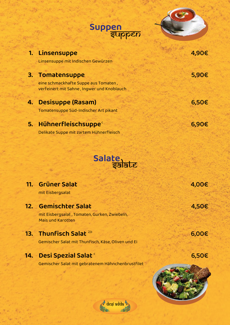 Speisekarte, Desi Adda