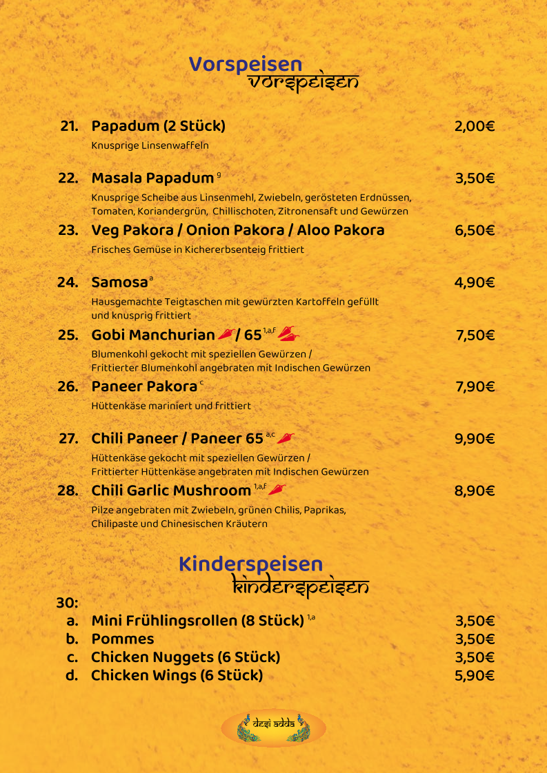Speisekarte, Desi Adda