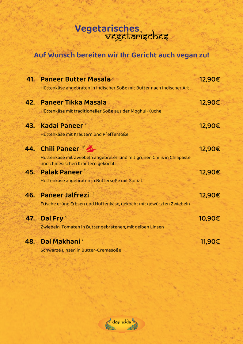 Speisekarte, Desi Adda